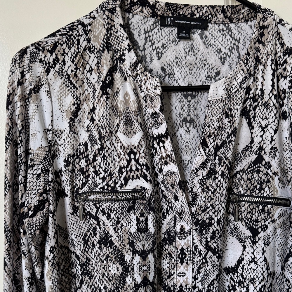 INC International Concepts Women's Monochrome Snake Print Blouse